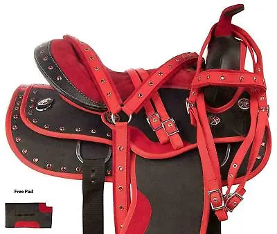 Synthetic Red/Black Western Saddle Horse Tack Saddle All Size With Free Shipping • $341.99