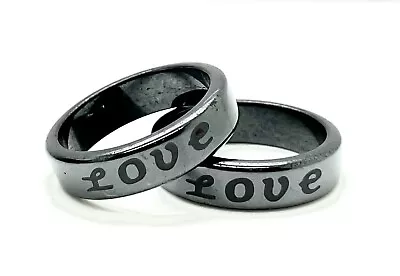 Love Engraved Black Real Non Magnetic Hematite Basic Ring Band For Man Woman R42 • $7.85