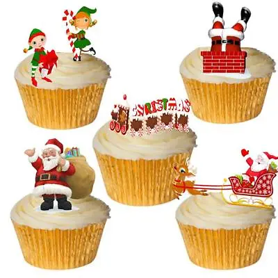 £2.49 • Buy 24 Stand Up Cute Santa & Elf Christmas Edible Wafer Paper Cupcake Cake Toppers