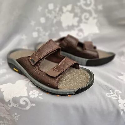 £19.99 • Buy Hi-Tec UK 8 Brown Leather Sandals Men's Sierra Canyon Slide Double Strap Vibram