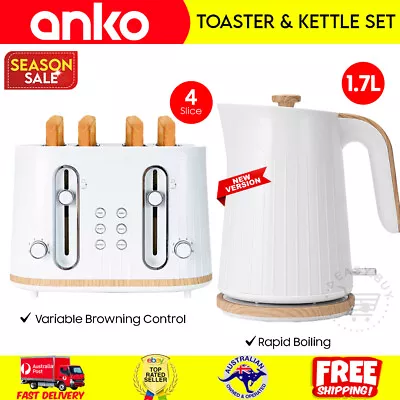 Anko 1.7L Kettle And 4 Slice Toaster Combo White Kitchen Toaster Fast Boil Jug • $117.99