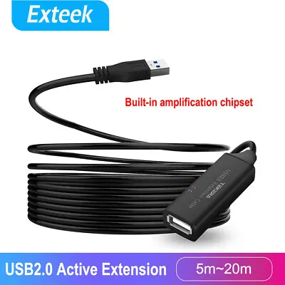 $16.10 • Buy 5/10/15/20M USB 2.0 Extension Cabl Signal Amplifier Booster Male To Female Cord