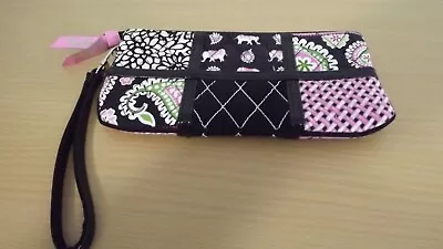 Vera Bradley Pink Elephants Retired Zip Close Purse Case Wristlet Clutch Black • $14.99