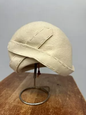 Vintage 1960s Schiaparelli Paris White Cream Turban Style Hat Felted Wool AS IS • $95