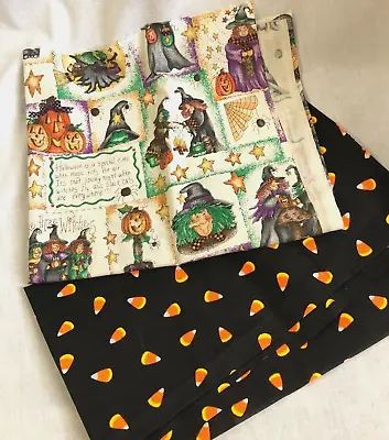 Cotton Halloween Fabric Candy Corn On Black And Witches & Black Cats • $6.95