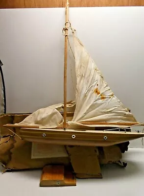 Vintage Wooden Model Sailing Boat Timber Hull Pond Yacht Phonovox Nsw Australia • $179