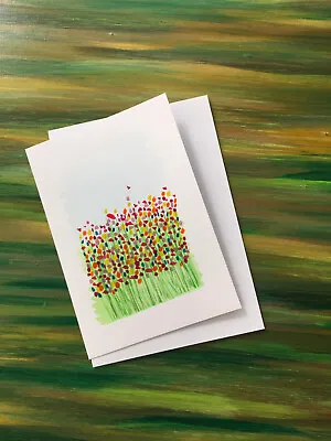 £3.49 • Buy Original Hand Painted Watercolour Greetings Card, Flower Garden, Meadow, Flowers