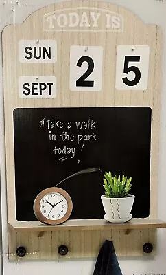 Chalkboard Calendar Wall Decor Display Shelf W/4 Hooks LARGE Wall-Mounted Wood • $32.99