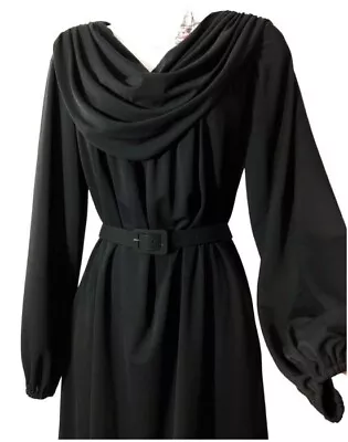 80s Halston III Black Cowl Neck Vintage Designer Dress • $185