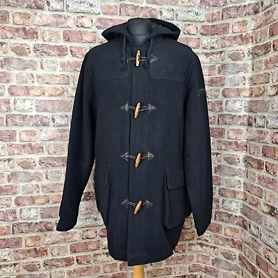 Schott NYC Duffle Coat Mens XL Hooded Black Knee Length Wool Blend Deadstock • £102