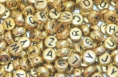 7mm Gold Flat Round Mixed Letter Acrylic Alphabet Beads 100 - 1000pcs • £4.99