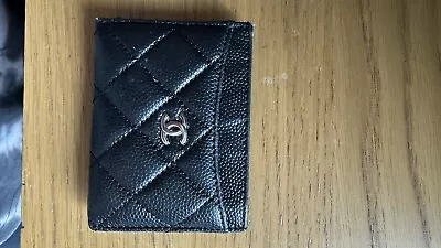 Genuine Chanel Quilted Caviar Black Leather Card Holder Card Wallet Bag • £249.93