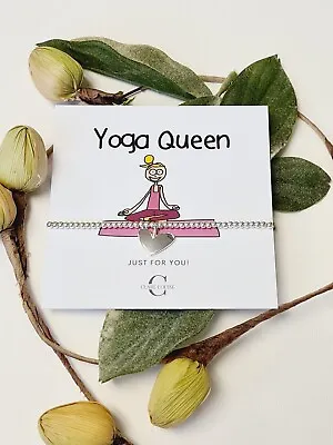 £5.95 • Buy 'Yoga Queen' Sterling Silver Plated Charm Bracelet - UK Handmade - Gift - Heart