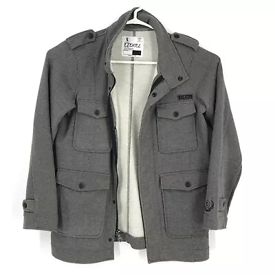 Ezekiel Mens Jacket Small Gray Herringbone Full Zip Snap Button Pockets Epaulet • $26.24