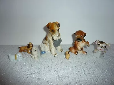 Lot Of 8 Adorable Vintage Miniature Ceramic Dogs Boxer Cocker Spaniel Poodle ++ • $24