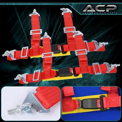2 X Universal Pair 2  Red 4 Point Buckle Seat Belt Harness Latch Link • $35.99