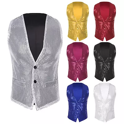 Men Women Glittery Sequin Vest Top Button Sleeveless Dance Performance Waistcoat • $14.16