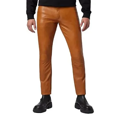 Brown Color Handmade Men's Brown Leather Biker Pants Men Designer Leather Pant • $107.99
