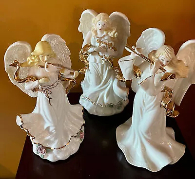 Angel Music Box Harp Violin & Flute 9  X 5-1/2  White  (3) Porcelain • $35