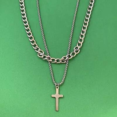 Titanium Steel Layered Cross Pendant Necklace For Men Women • $14.99