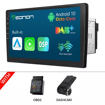 OBD+DVR+10.1in 2Din Android 10 Car Stereo Radio Rotable Screen GPS Navigation US • $220.92