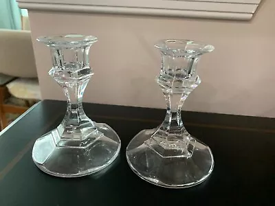 Vintage Cut Crystal Clear Glass 4  Candlesticks Pair Of 2 Candle Holders • $4