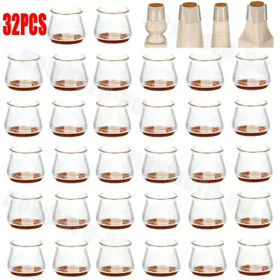 $21.69 • Buy 32Pc Silicone Chair Leg Caps Floor Protectors Felt Round Socks Rubber Feet Table