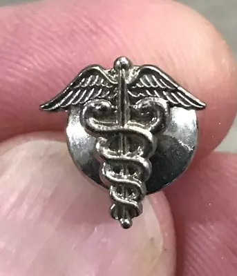 Vintage Silver Tone Caduceus Medical Small Lapel Hat Jacket Vest Backpack Pin • $7.97