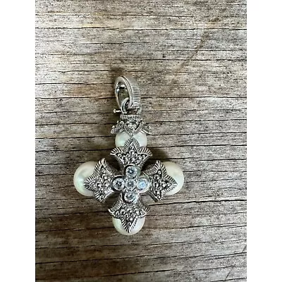 Judith Ripka Maltese Cross Pendant Faux Pearls CZ Sterling Silver • $150