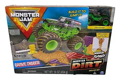 Monster Jam Truck Dirt Deluxe Set Playset Grave Digger Kinetic Sand NEW SEALED • $19