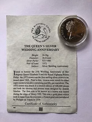 £50 • Buy 1972 Queens Silver Wedding Elizabeth & Phillip Silver Proof Crown Coin