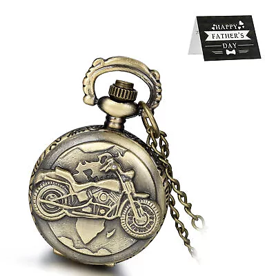 Men Vintage Steampunk Bronze Tone Motorcycle Quartz Pocket Watch Father Day Gift • $12.34