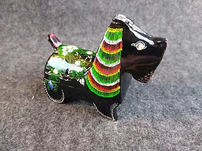 Vintage Hand Painted Black Lacquer Scotty Dog Trinket Ring Box Scottie Floral • $12