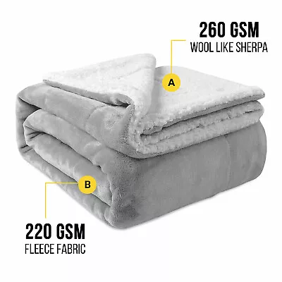 Reversible Silver Sherpa Fleece Throw Twin Full Queen Size Sofa Bed Mink Blanket • $27.99