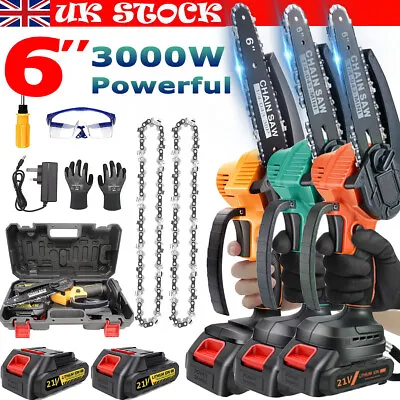 6Iinch Cordless Chainsaw Wood Cutting Saw Pruning Woodworking Tool 21V 2*Battery • £34.99