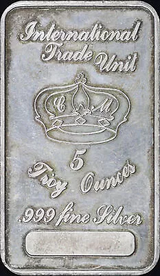 Vintage California Crown Mint International Trade Unit 5 Oz .999 Fine Silver Bar • £179.58