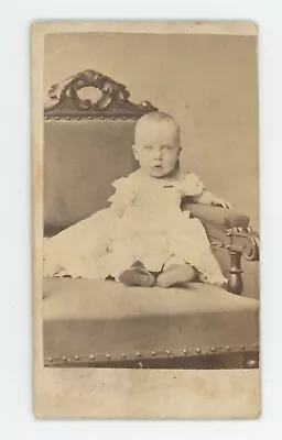 Antique CDV Circa 1870s Adorable Beautiful Little Baby In Dress Sitting On Chair • $9.99