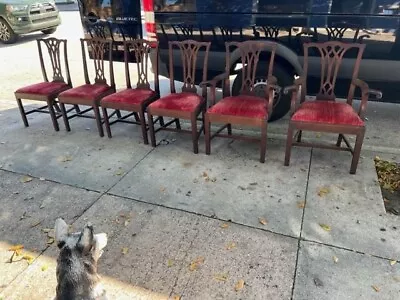 Set Of 6 Antique Mahogany English Dining Chairs • $1320