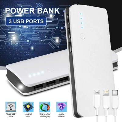 $15.90 • Buy 10000mAh Portable Power Bank Charger With 3 USB External Battery Pack Cables