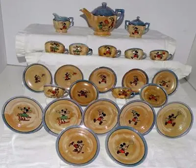 DISNEY1930's 26 PIECE HAND PAINTED MICKEY MOUSE CHINA TEA SET -3TONE -RARE EX+++ • $229.99