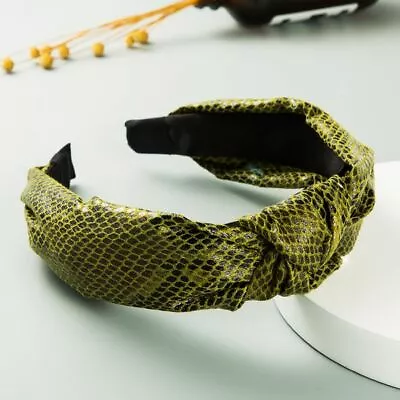 Top-Selling Retro Knotted Crocodile Pattern Faux Leather Wide-Brimmed Headband • $14.93