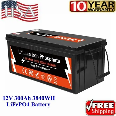 12V 300Ah Deep Cycle Lithium Battery LiFePO4 200A BMS For RV Solar Boat Off-grid • $500.99