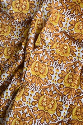 £20 • Buy Vintage Orange & Brown Bark Cloth Curtain, 70s Flower Power. Retro Fabric