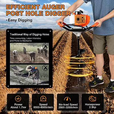 52CC 2-Stroke Earth Auger Gas Powered One Man Post Hole Digger Machine& 3pcs Bit • $147.01