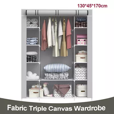 Fabric Canvas Wardrobe With Hanging Rail Shelving Student Flat Storage Cupboard • £18.99