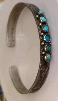 Vintage Navajo Sterling Silver Snake Eyes Turquoise Cuff Bracelet • $75