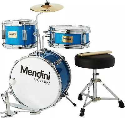 Mendini By Cecilio Kids Drum Set Junior Kit W/ 4 Drums - Blue Metallic--- • $58.17