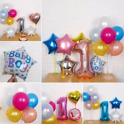 Pink One Year Old Latex Balloons Set Baby Shower 1st Birthday Confetti Balloon • $7.26