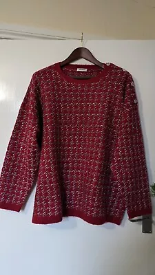 New Damart Womens Plus Size 26-38 Red Silver Dogtooth Diamontes Button Jumper • £3.20