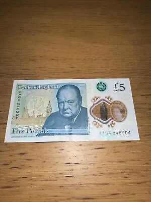 AA04 £5 Plastic Polymer Five Pound Note  AA Prefix  AA04 248204 Low Mintage • £10.95